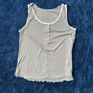 Xhilaration Womens Y2K Lace Henley Tank Top Size M Gray Button Ribbed
